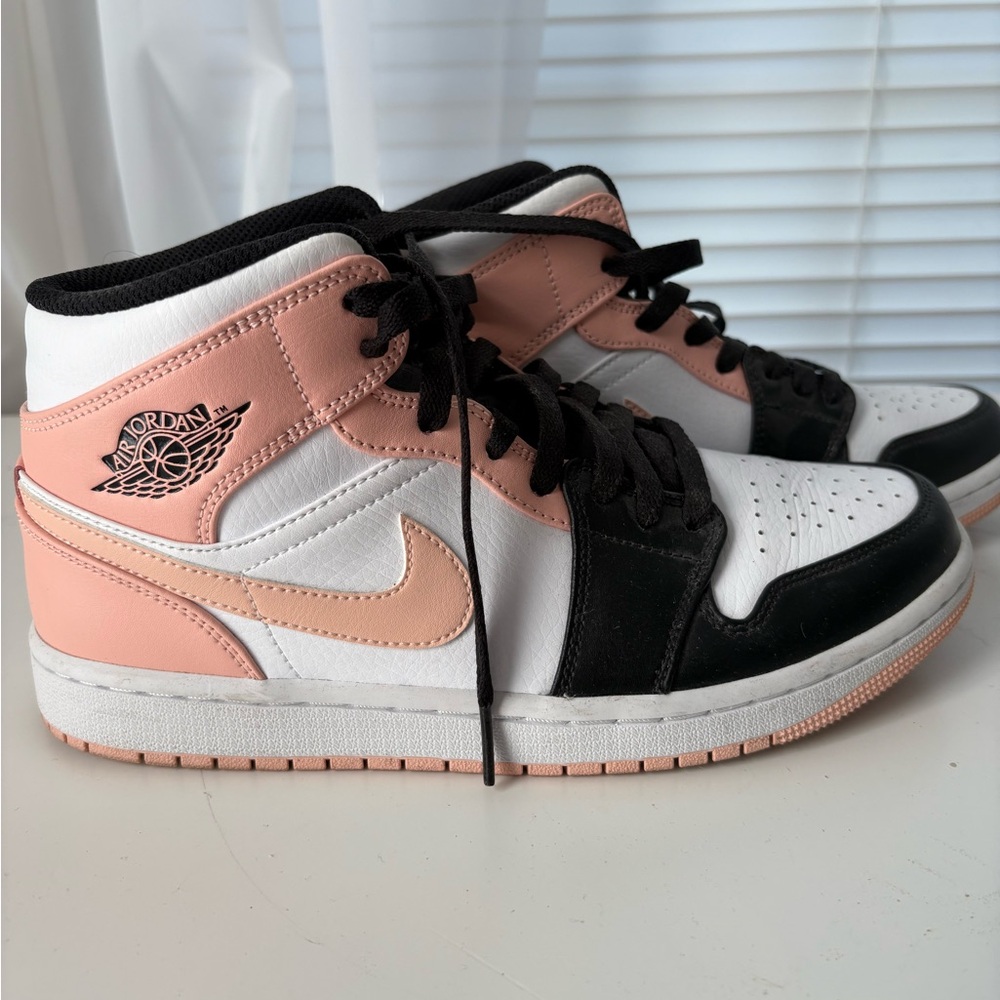 Jordan Mid Sneakers in Pink, Black, and White